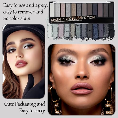 Smoky Eyeshadow Palette H - 15 Colors Matte & Shimmer Pigment Set with Brushes