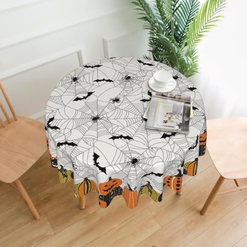 Spider Web Halloween Round Tablecloth 60 Inch Water-Resistant Reusable Decoration