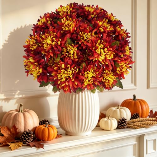 Artificial Fall Flowers for Cemetery and Outdoor Decor - 4 Pcs Orange