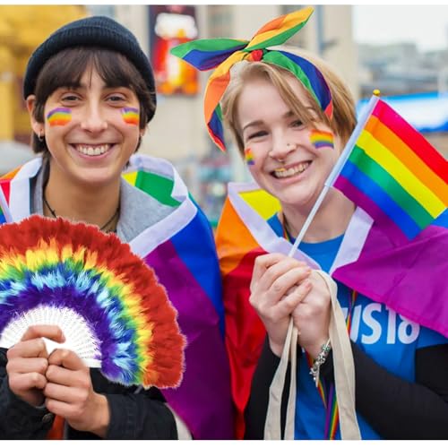 Rainbow Folding Hand Feather Fan for Pride Parade Party Festival