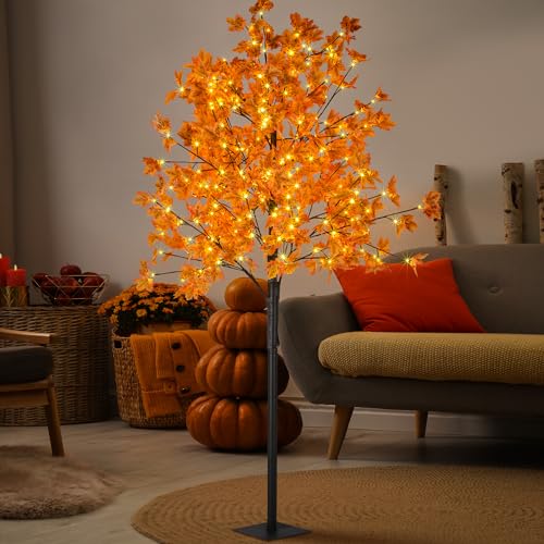 8FT Lighted Maple Tree with 264 LED Warm White Lights - Artificial Fall Decor