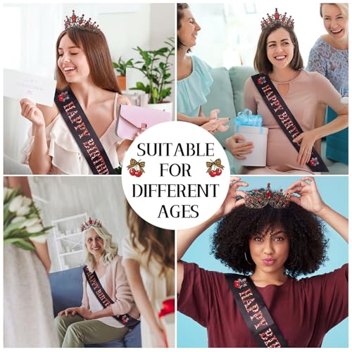 Red and Black Birthday Queen Crown & Sash Set for Women Party Decorations