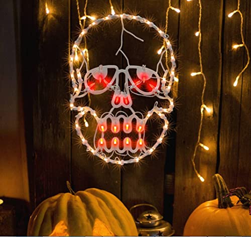 Lighted Skull Halloween Window Silhouette Decoration - 13.3 Inch, 1-Pack