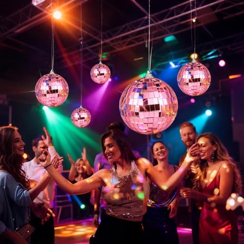 Pink Mini Disco Mirror Ball Ornaments - 37 Pcs Party & Christmas Decor