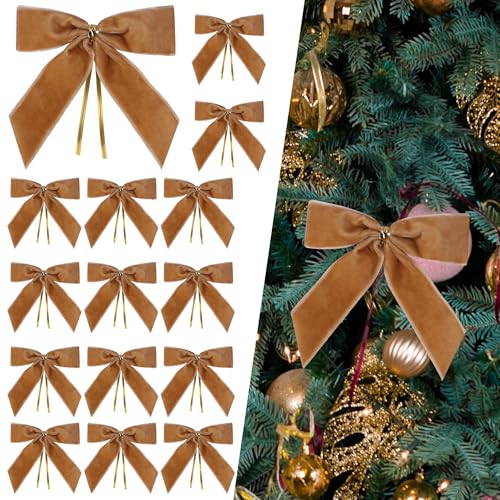 Christmas Bow Set - Velvet Ribbon Bows for Wreaths & Decorations - Camel