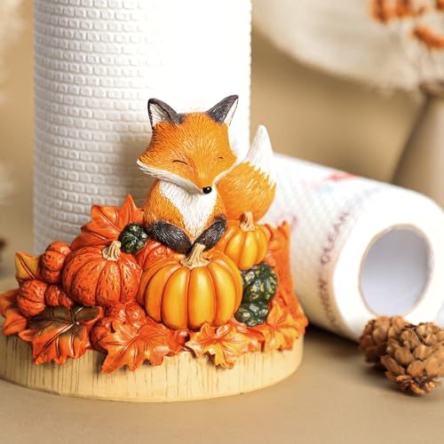 Autumn Maple Leaves Pumpkin Pattern Paper Towel Holder Stand with Resin Fox - Fall Kitchen Decor - Fox A
