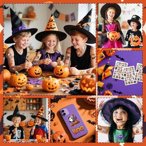 Halloween Temporary Tattoos Set - 8 Sheets 200+ Spooky & Cute Designs - Happy Boo Day Variation