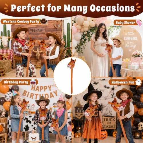 Inflatable Horse Stick Balloons - Reusable Brown PVC Western Party Decorations, 6 Pack