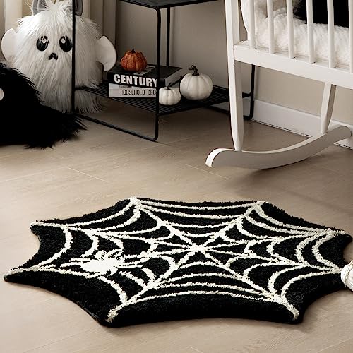 Ashler Halloween Spiderweb Bathroom Rug - Black Round 35.5x35.5in Non-Slip Gothic Decor