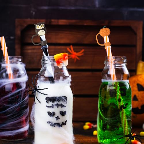 Halloween Straw Cover Cap - Reusable Pumpkin Silicone Toppers for Stanley Cup - 5PCS