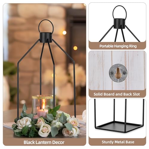 Washwhite Farmhouse Wall Candle Sconce Set of 2 with Wooden Boards & Metal Lanterns