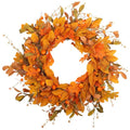 Fall Wreath for Front Door 24 Inch Autumn Leaves Pumpkin Outdoor - Orange