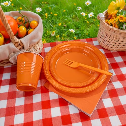 Orange Disposable Plastic Plates Set - 350 Pieces for Parties & Events