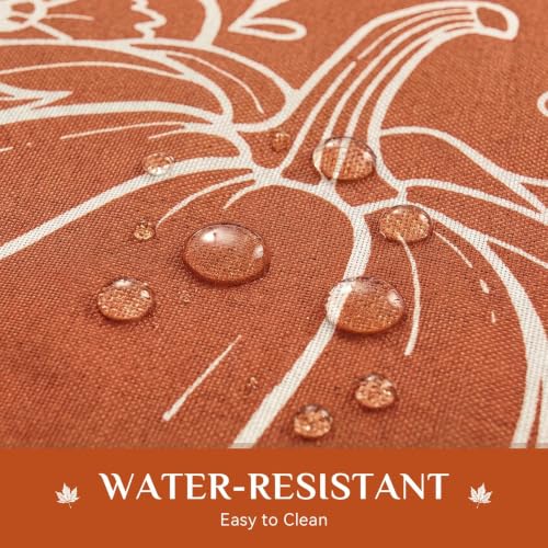 Fall Pumpkin & Leaf Round Tablecloth 70 Inch Water-Resistant Faux Linen