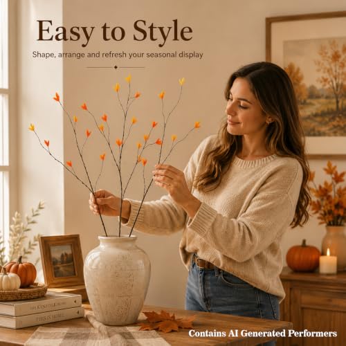 Artificial Fall Branch Stems - 3-Pack, 29.5 Inch Red Autumn Decor