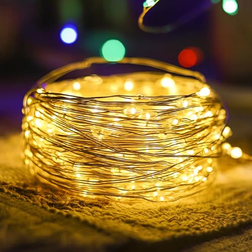 Battery Operated Fairy Lights 16ft Warm White Copper Wire String Lights for Christmas, Weddings, Party, Indoor Decor