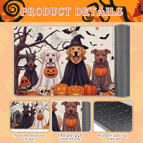 Halloween Kitchen Rugs - Ghost Dog Design, 28x16 & 47x16 Inches - Family-Friendly Halloween Decor