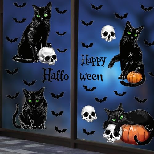 Halloween Window Clings Stickers Black Cat Pumpkin Bat Skull Set H-ws3