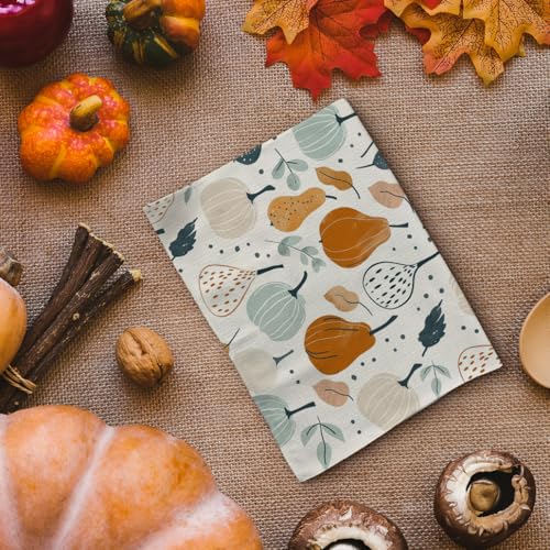 Fall Kitchen Towels with Pastel Pumpkin & Maple Leaf Design - Color 7, 16x24in