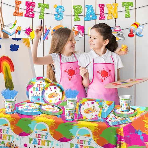 Art Paint Party Supplies Set 142 Pcs Art Theme Tableware & Decorations - Variation of Art Paint