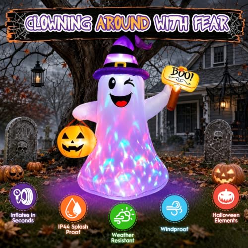 4.5 FT Halloween Ghost Inflatable with Pumpkin and LED Lights Outdoor Yard Decor