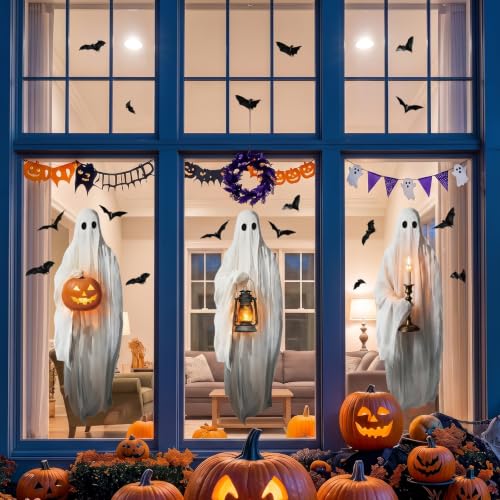 Halloween Ghost Window Clings - Extra Large Spooky Decals - White Variation