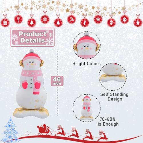 Pink Snowman Balloons Christmas Party Decorations - Self Standing Winter Balloon Set of 2