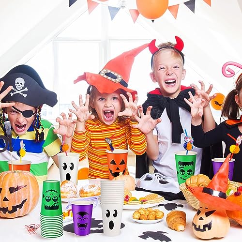 Halloween Disposable Paper Cups 12oz Pack of 100 Ghost Pumpkin Vampire Designs