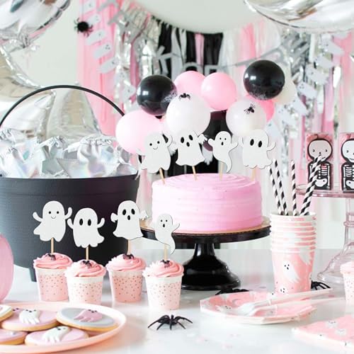 Halloween Ghost Cupcake Toppers White Glitter Baby Ghost Pattern 11 - 24 pcs