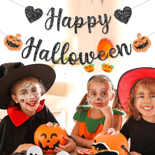 Pre-String Halloween Banner with Glitter Pumpkin & Scary Font - Outdoor Party Decor