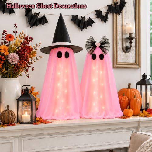 Pink Light Up Ghost Decorations - Halloween Indoor Decor with Remote Control