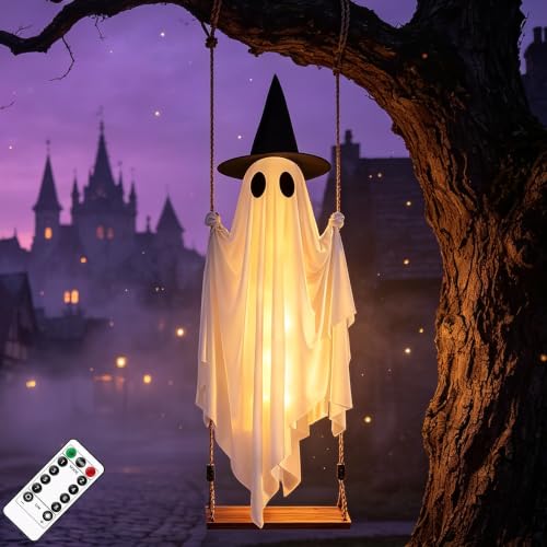Outdoor Hanging Ghost Decoration 5FT with Swing & Remote Lights