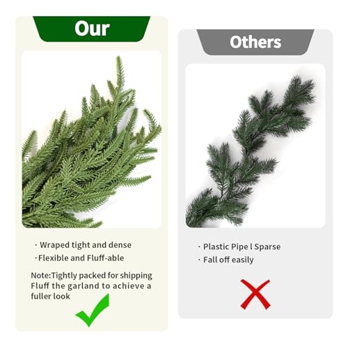 9 FT Norfolk Pine Garland with LED Lights - Artificial Greenery for Indoor Outdoor Decor