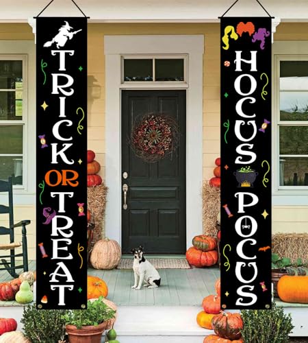 Halloween Trick or Treat and Hocus Pocus Banner Indoor Outdoor Wall Decor - 72x12 Inches