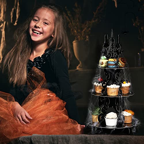 Halloween 3-Tier Cupcake Stand Gothic Skull Candelabra with Web Display