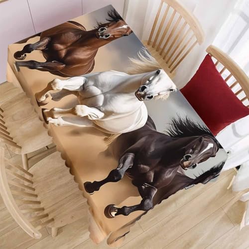 70x52 Inch Horse Herd Run Tablecloth - Animal Farm Decor, Washable Outdoor & Indoor