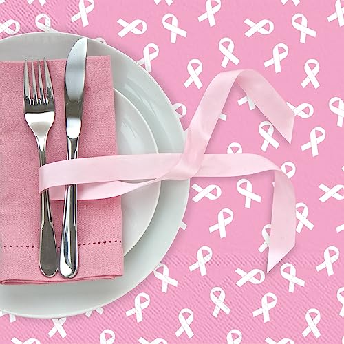 Breast Cancer Awareness Cocktail Napkins 120 Pack Pink Ribbon Design for Parties