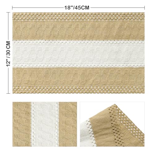Farmhouse Rustic Placemats Set of 4 - Burlap Brown 12x18 Inch Kitchen Table Decor