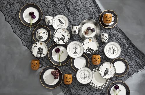 Gingham Black Halloween Dinner Plate Set for 4 - Porcelain Tableware