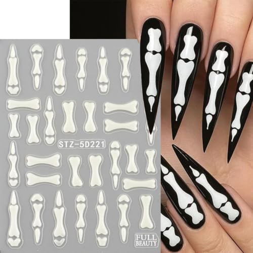Halloween Skeleton Bone Nail Art Stickers - 2 Style Self-Adhesive Gothic Decals