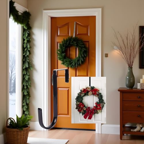 Black Wreath Hanger Carbon Steel 5 Inch Door Hook for Seasonal Decorations