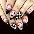 Halloween Fake Nails - Checkered Bat Ombre Almond Press-On Nails Style-37