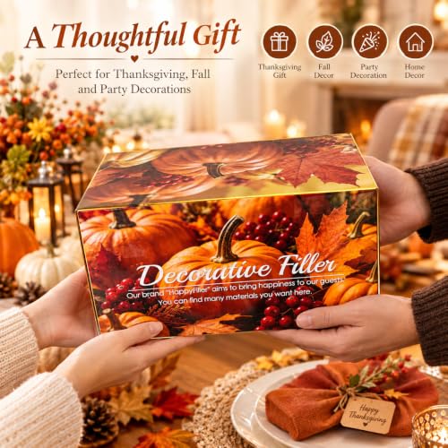 Artificial Mini Pumpkin Set with Acorns & Leaves - Fall Decor, Harvest Bowl Fillers - Mixed 1-3 Inch