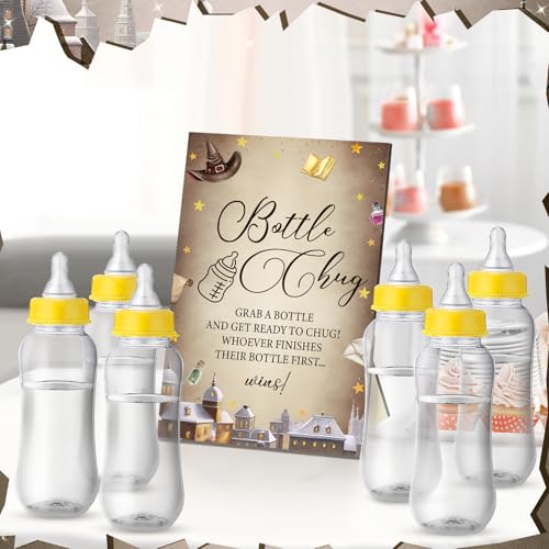 Magical Wizard Baby Shower Game Set with Wooden Sign & 12 Baby Bottles - Dark Color Variation