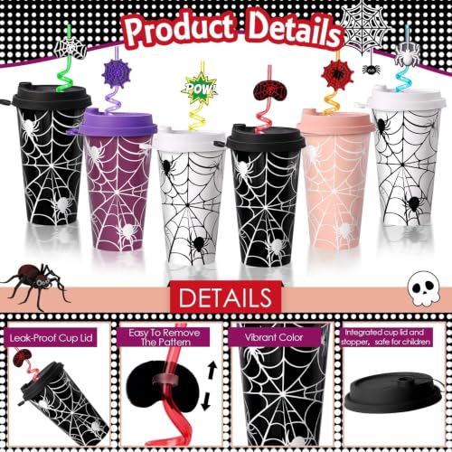 Spider Web Party Cups with Lids & Straws - 24 Pack for Halloween & Kids Birthday