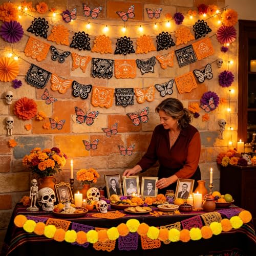 Day of The Dead Decorations Altar Kit - Orange & Black Mexican Fiesta Decor