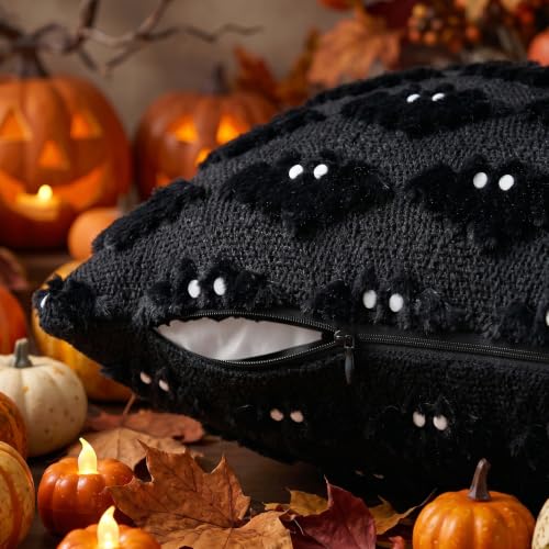 Halloween Pillow Covers 18x18 Inch Set of 2 Black Bat Embroidery - Variation Black1 / 18" x 18"