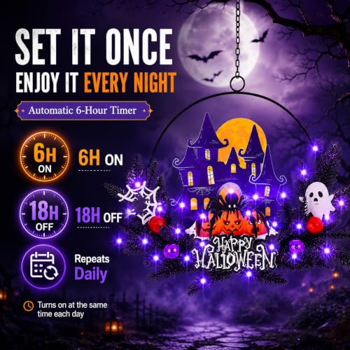 Pumpkin Ghost Halloween Wreath Decorations for Front Door - Fall Spooky Welcome Sign, Indoor/Outdoor