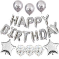Silver Happy Birthday Balloons Banner Set - 16 Inch Foil Letters & Confetti Balloons