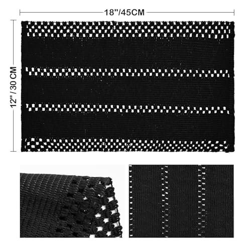 Black Woven Rustic Placemat Set of 4 - 12x18 Inches - Durable Table Decor